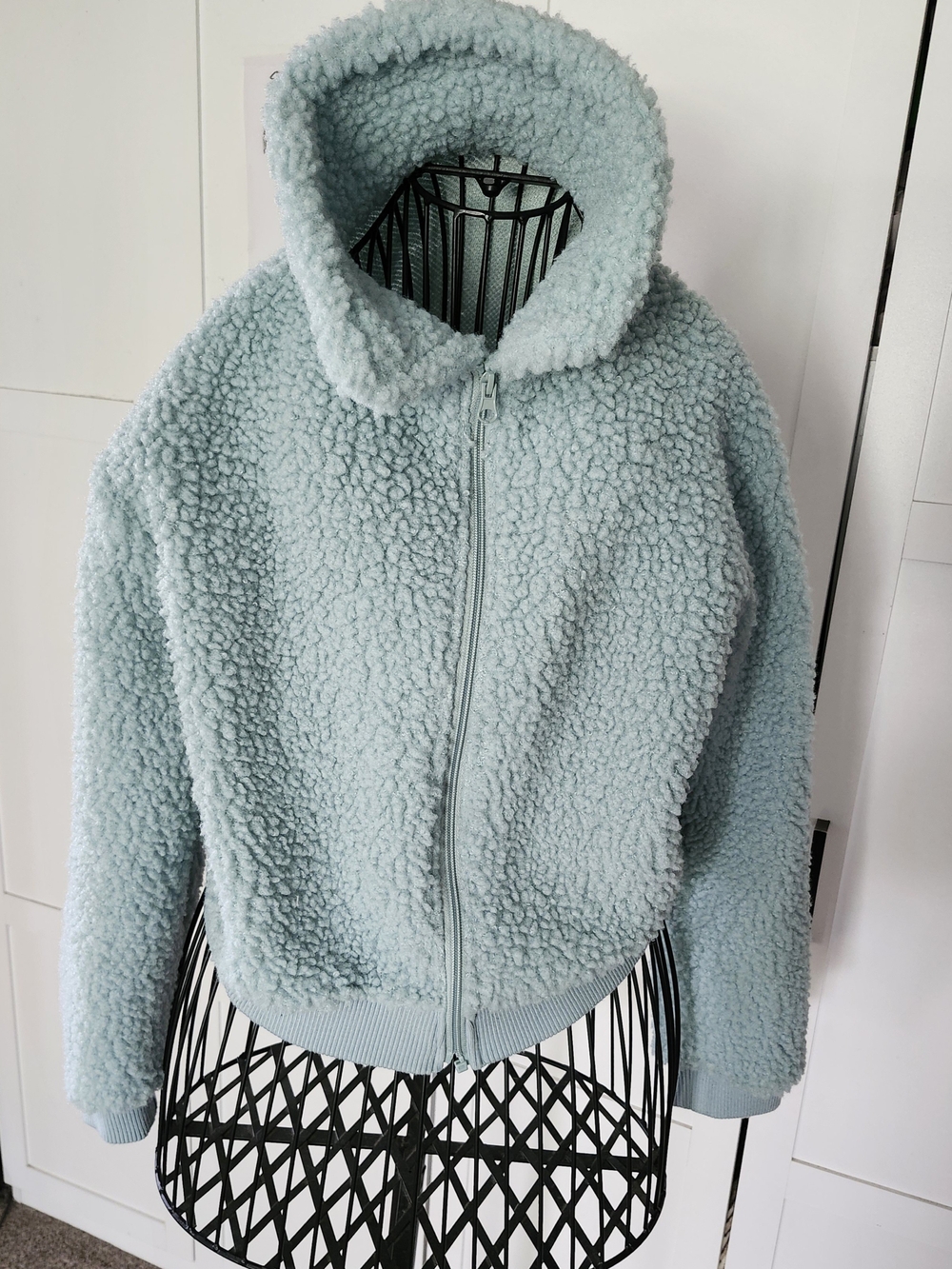 Light Aqua Sherpa Zip-Up Hoodie Jacket Sz S/M